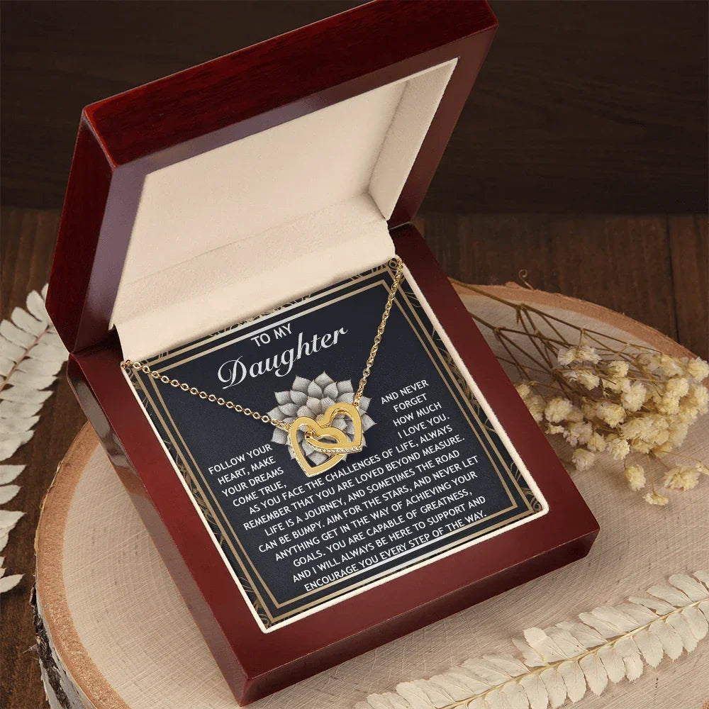 To My Daughter -A Gift of Love, Encouragement & Strength - Interlocking Hearts Necklace