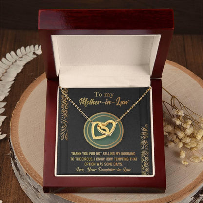 Gift for Mother-in-Law Thank You for Not Selling My Husband to the Circus Cross Interlocking Hearts Necklace - Mallard Moon Gift Shop