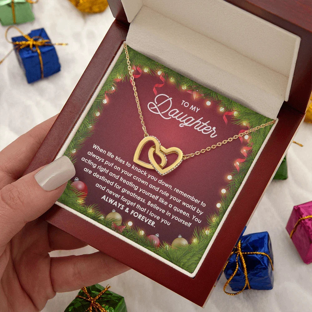 Daughter Gift - You Rule the World - Interlocking Hearts Pendant Necklace Christmas Gift