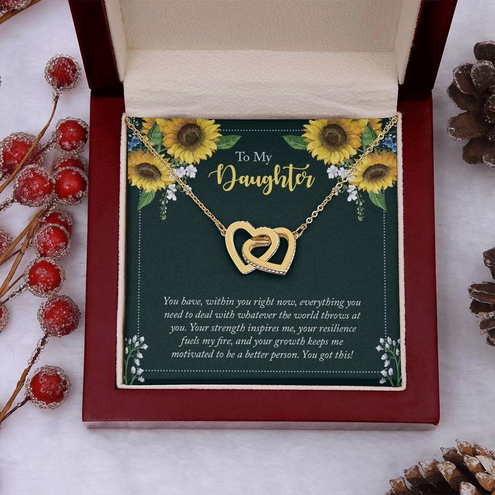 To My Daughter Encouragement Gift - Everything You Need - Interlocking Hearts Necklace
