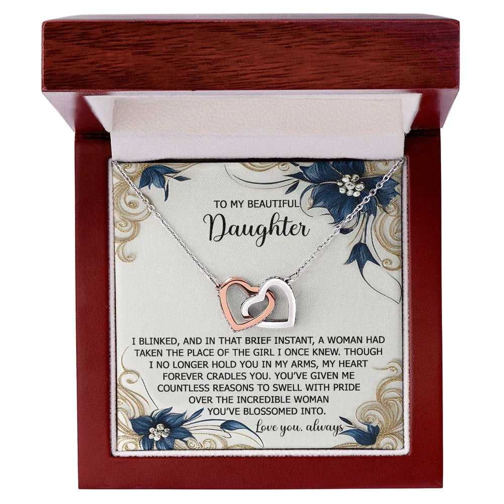To My Beautiful Daughter - My Love and Pride - Interlocking Hearts Necklace