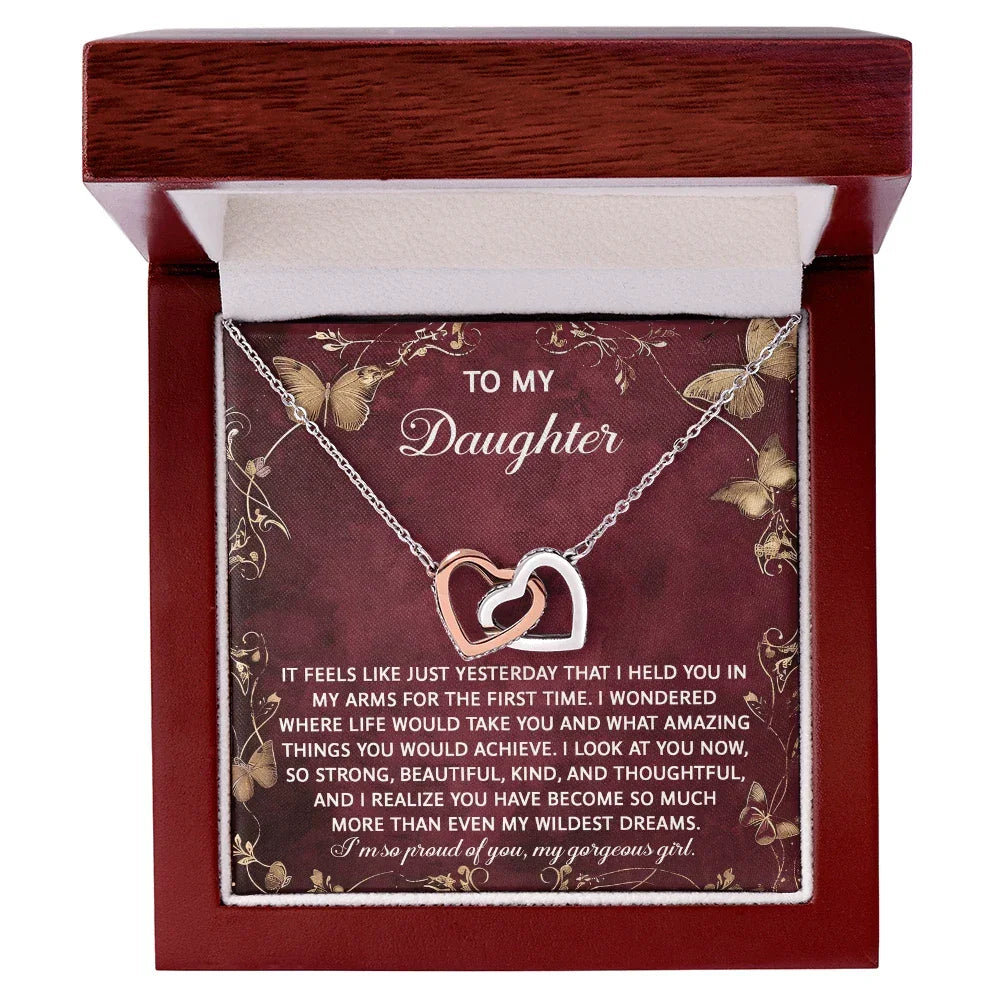 To My Daughter - Heartfelt Gift of Love & Pride - Interlocking Hearts Necklace