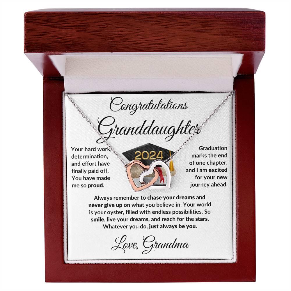 Granddaughter Jewelry Graduation Class of 2024 Personalized Interlocking Hearts Pendant Necklace with Heartfelt Message and Gift Box - Mallard Moon Gift Shop