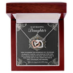 To My Beautiful Daughter - Interlocking Hearts Necklace with Sentimental Message – Birthday, Graduation, Christmas Jewelry – Luxury LED Box Option