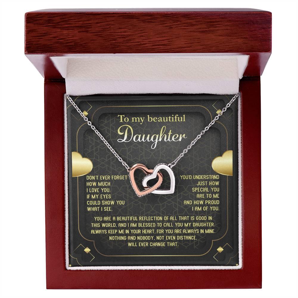 Daughter Gift for Birthday, Christmas, Graduation - Proud of You - Beautiful Reflection - Interlocking Hearts Necklace - Mallard Moon Gift Shop