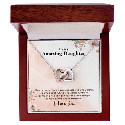 To My Amazing Daughter - Always In My Heart - Interlocking Hearts Necklace - Mallard Moon Gift Shop
