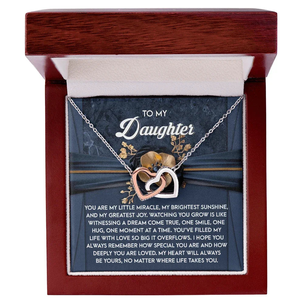 To My Daughter - Heartfelt Gift of Love & Encouragement Interlocking Hearts Necklace