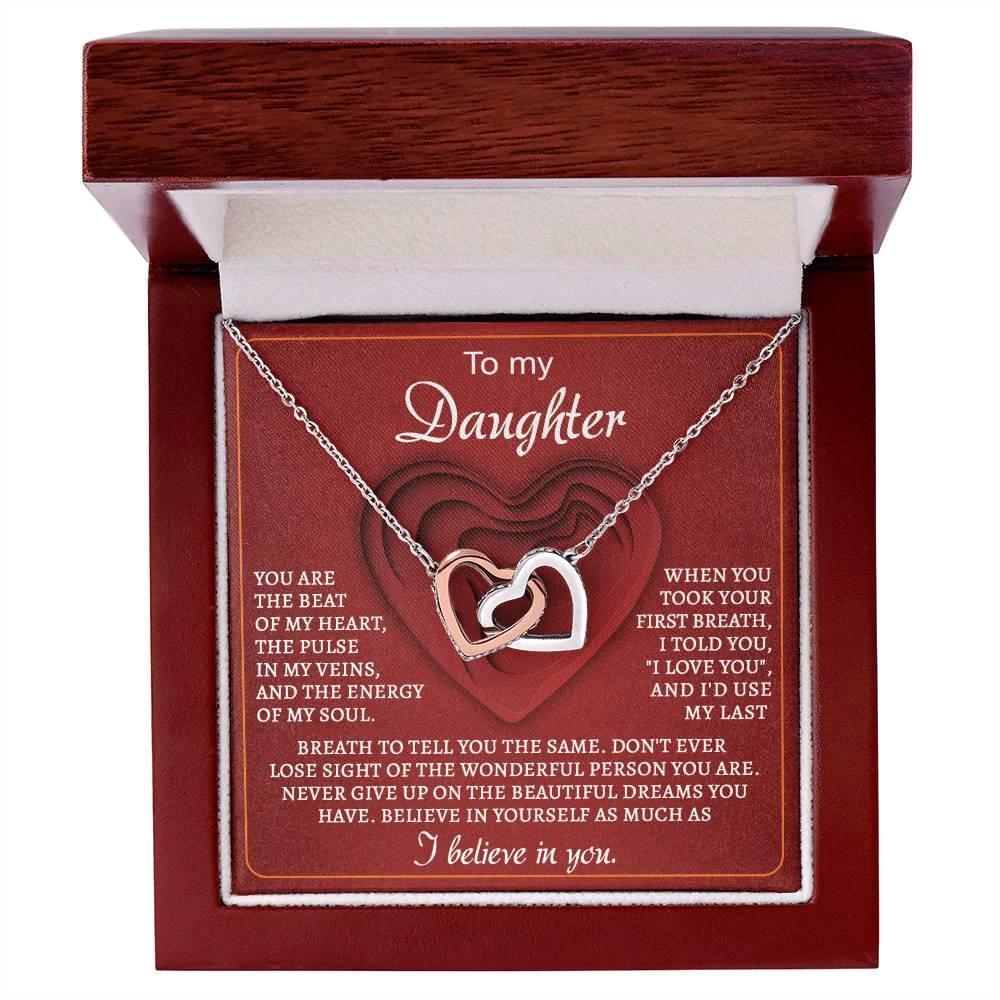 To My Daughter You Are the Beat of My Heart Interlocking Hearts Necklace