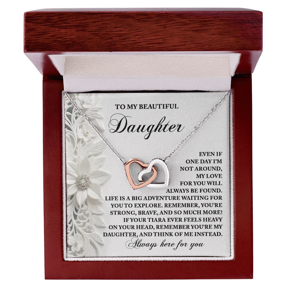 To My Beautiful Daughter - Inspirational Gift for Life's Adventures - Interlocking Hearts Necklace