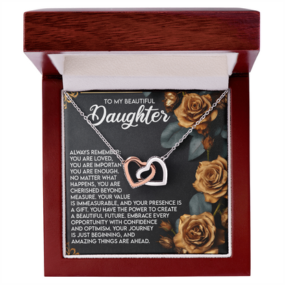 To My Beautiful Daughter – You Are Loved, You Are Important, You Are Enough– Empowering Necklace Gift with Message Card - Mallard Moon Gift Shop