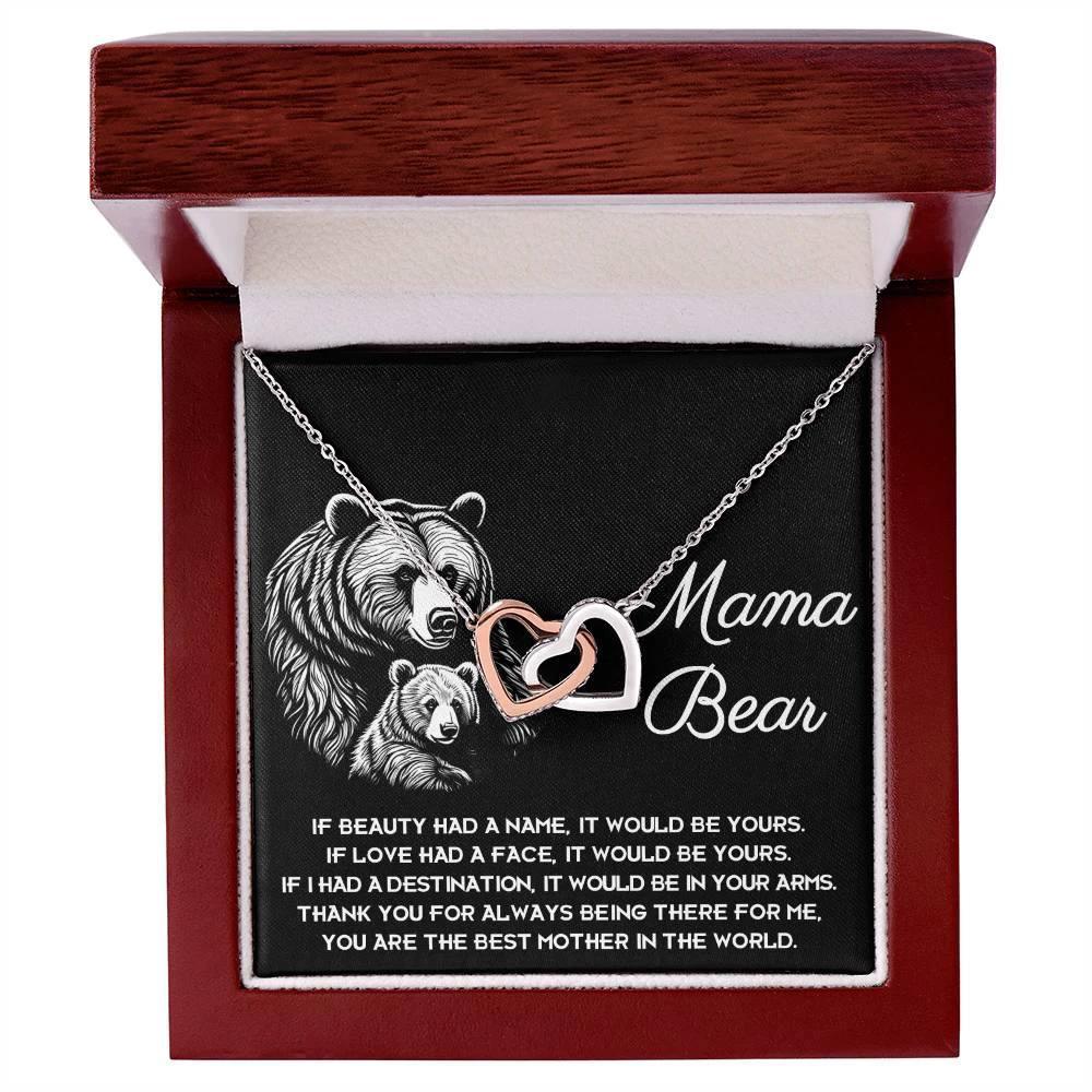 To My Mama Bear My Destination is In Your Arms Interlocking Hearts Necklace