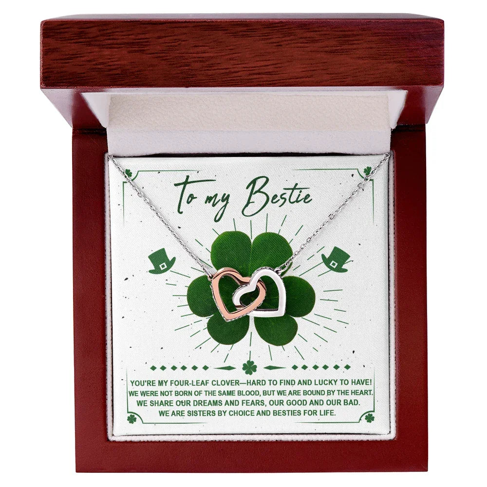 Lucky Four-Leaf Clover Best Friend Gift – Interlocking Hearts Necklace