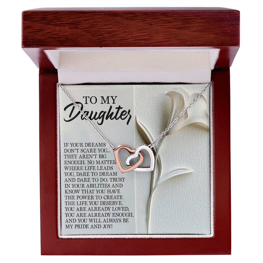 To My Daughter - Dare to Dream - Interlocking Hearts Necklace – Inspirational Gift for Strength & Ambition - Mallard Moon Gift Shop