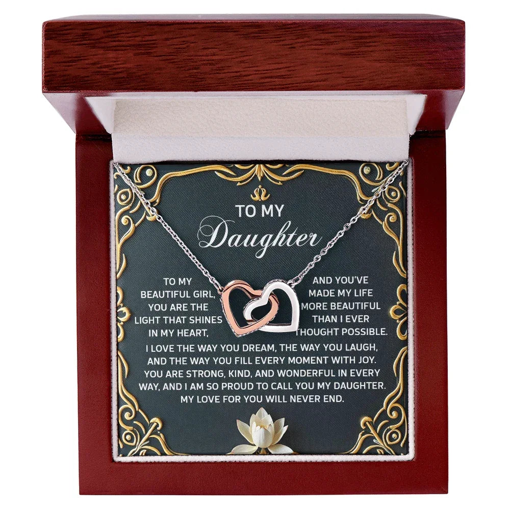 To My Daughter A Heartfelt Gift of Love & Pride Interlocking Hearts Necklace – A Timeless Symbol of Love & Pride