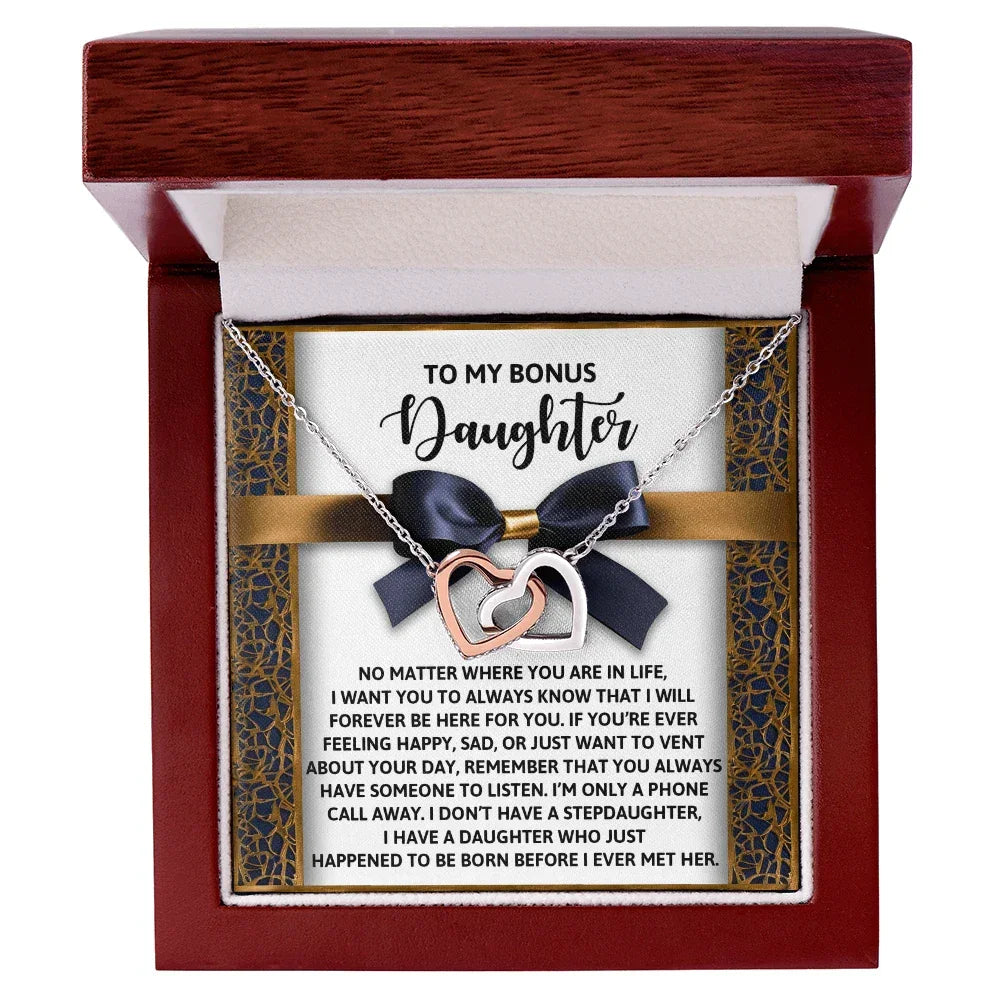Bonus Daughter Heartfelt Gift Interlocking Hearts Necklace - I'm Only a Phone Call Away