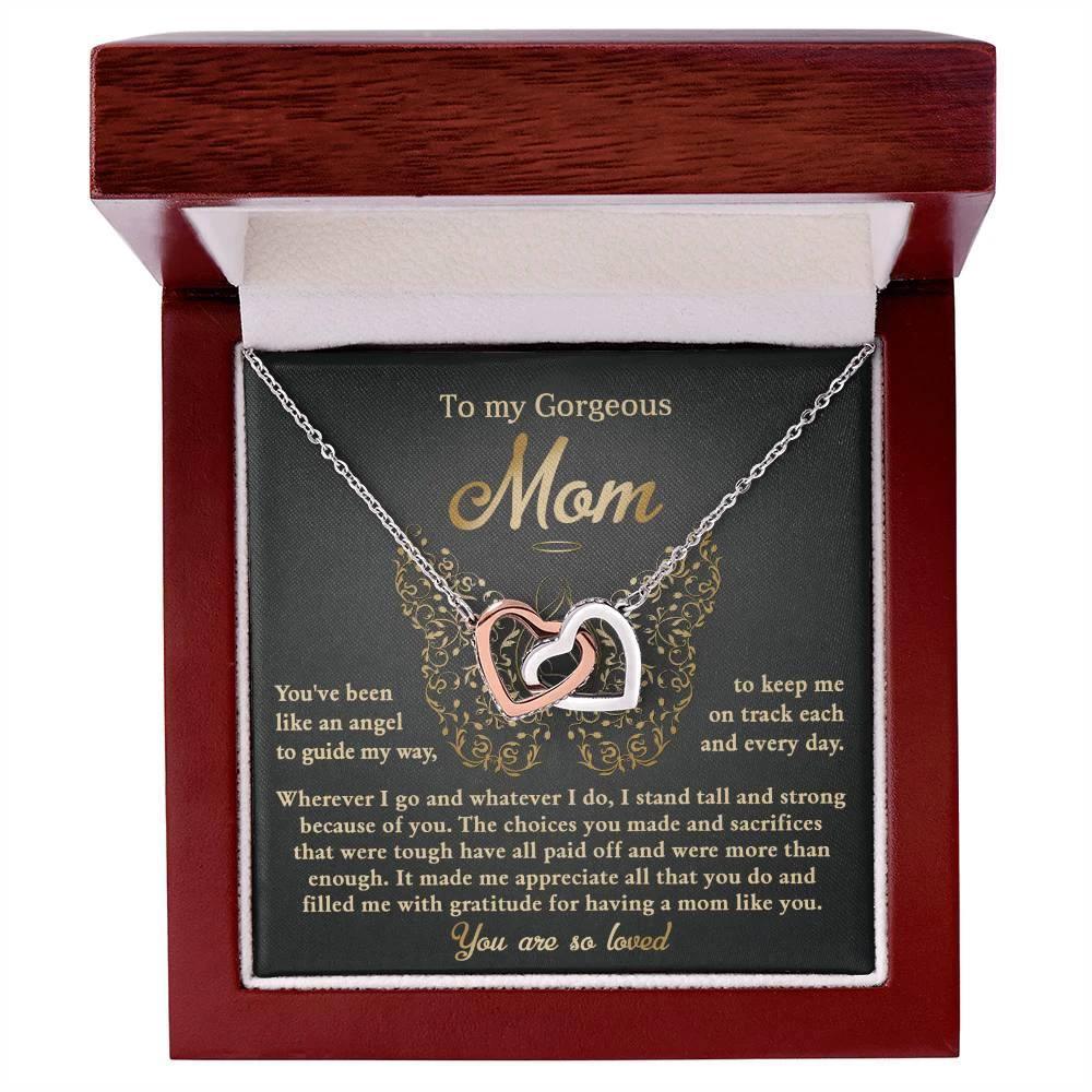 To My Mom You Are Like An Angel To Guide My Way Interlocking Hearts Necklace