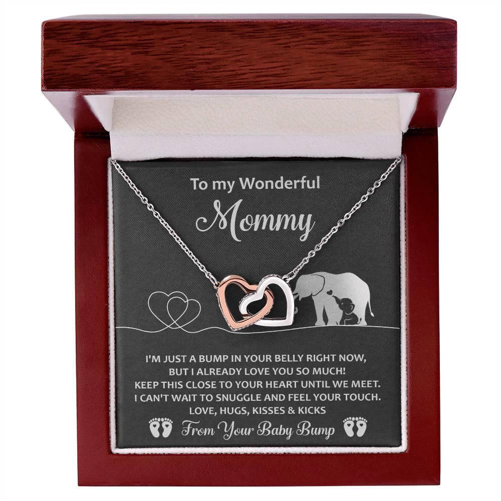 Gift for the Expectant Mom Love, Kisses and Kicks from the Baby Bump Until We Meet Interlocking Hearts Necklace