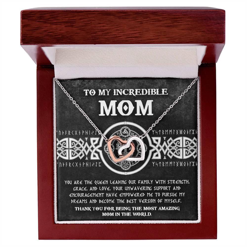 Mom - You are the Queen Leading our Family with Strength, Grace and Love Interlocking Hearts Pendant Necklace