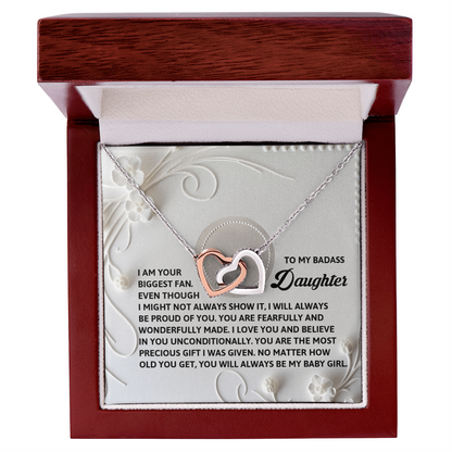 To My Badass Daughter - A Bold & Heartfelt Gift of Love -Interlocking Hearts Necklace - Mallard Moon Gift Shop