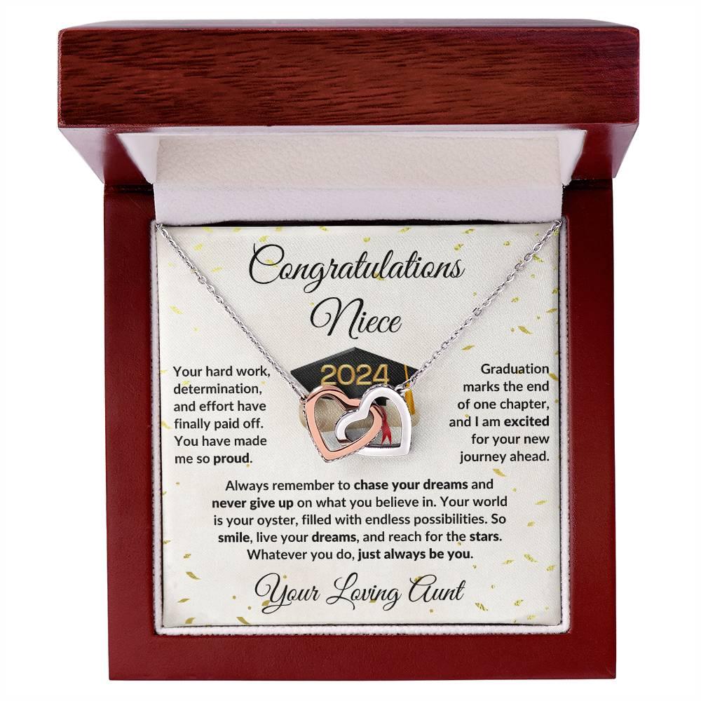 Niece Jewelry Graduation Class of 2024 Personalized Interlocking Hearts Pendant Necklace with Heartfelt Message and Gift Box - Mallard Moon Gift Shop