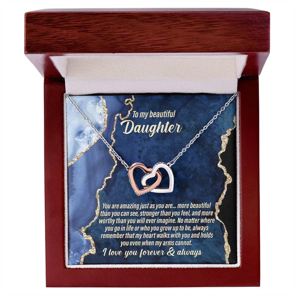 Daughter Inspirational - My Heart Walks with You - Interlocking Hearts Necklace