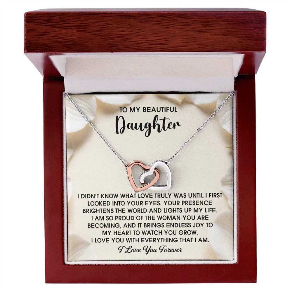 To My Beautiful Daughter – A Heartfelt Gift of Love & Pride- Interlocking Hearts Necklace