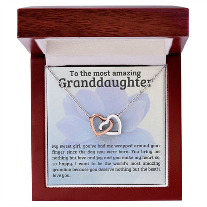 To My Amazing Granddaughter - You Bring Me Love and Joy - Personalized Interlocking Hearts Pendant Necklace - Mallard Moon Gift Shop