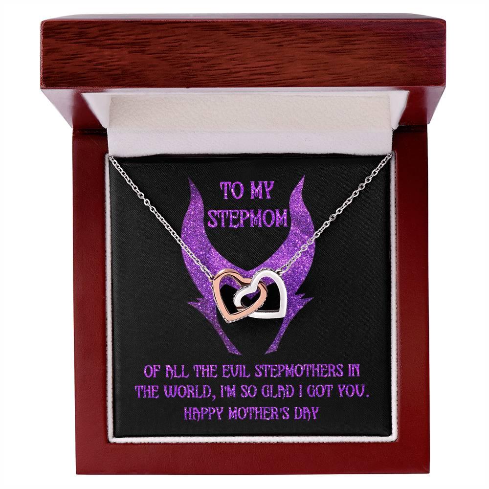 Stepmom Mother's Day Gift - To My Stepmom - Of All the Evil Stepmothers in the World, I'm Glad I Got You Interlocking Hearts Pendant Necklace - Mallard Moon Gift Shop
