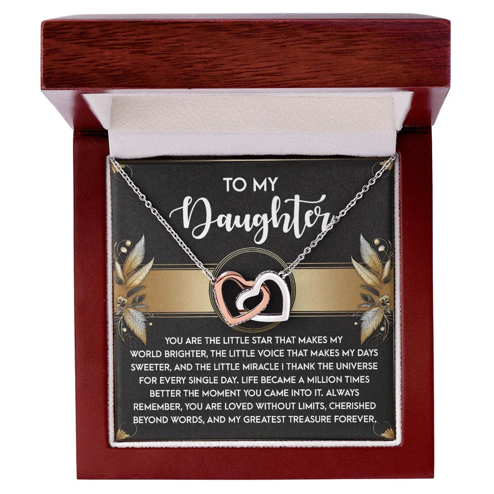 To My Daughter - My Greatest Treasure Interlocking Hearts Necklace Birthday, Graduation, Christmas Gift