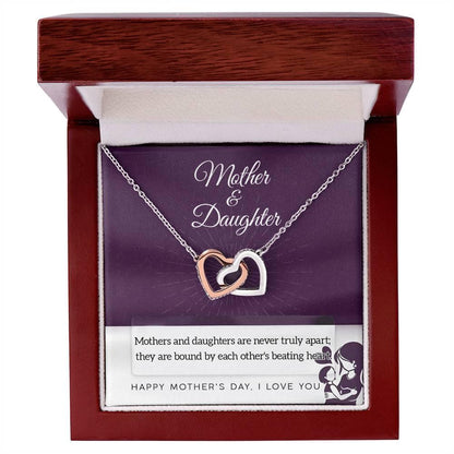 Mother Jewelry - Mothers and Daughters Never Apart Interlocking Hearts Necklace with Gift Box - Mallard Moon Gift Shop