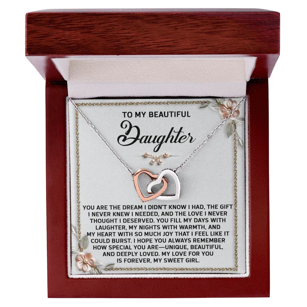 To My Beautiful Daughter - A Sentimental Gift of Love & Joy - Interlocking Hearts Necklace
