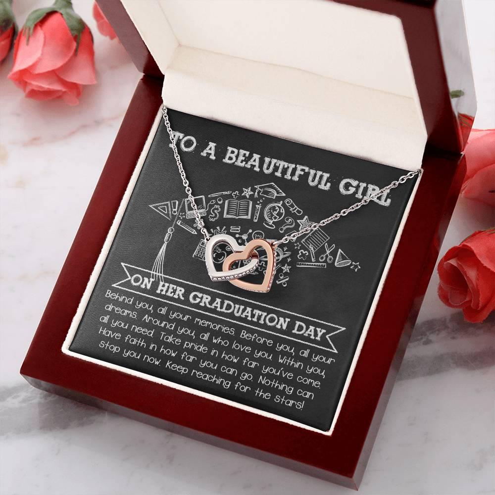 To A Beautiful Girl Graduation Gift Keep Reaching for the Stars Interlocking Hearts Pendant Necklace and Gift Box - Mallard Moon Gift Shop