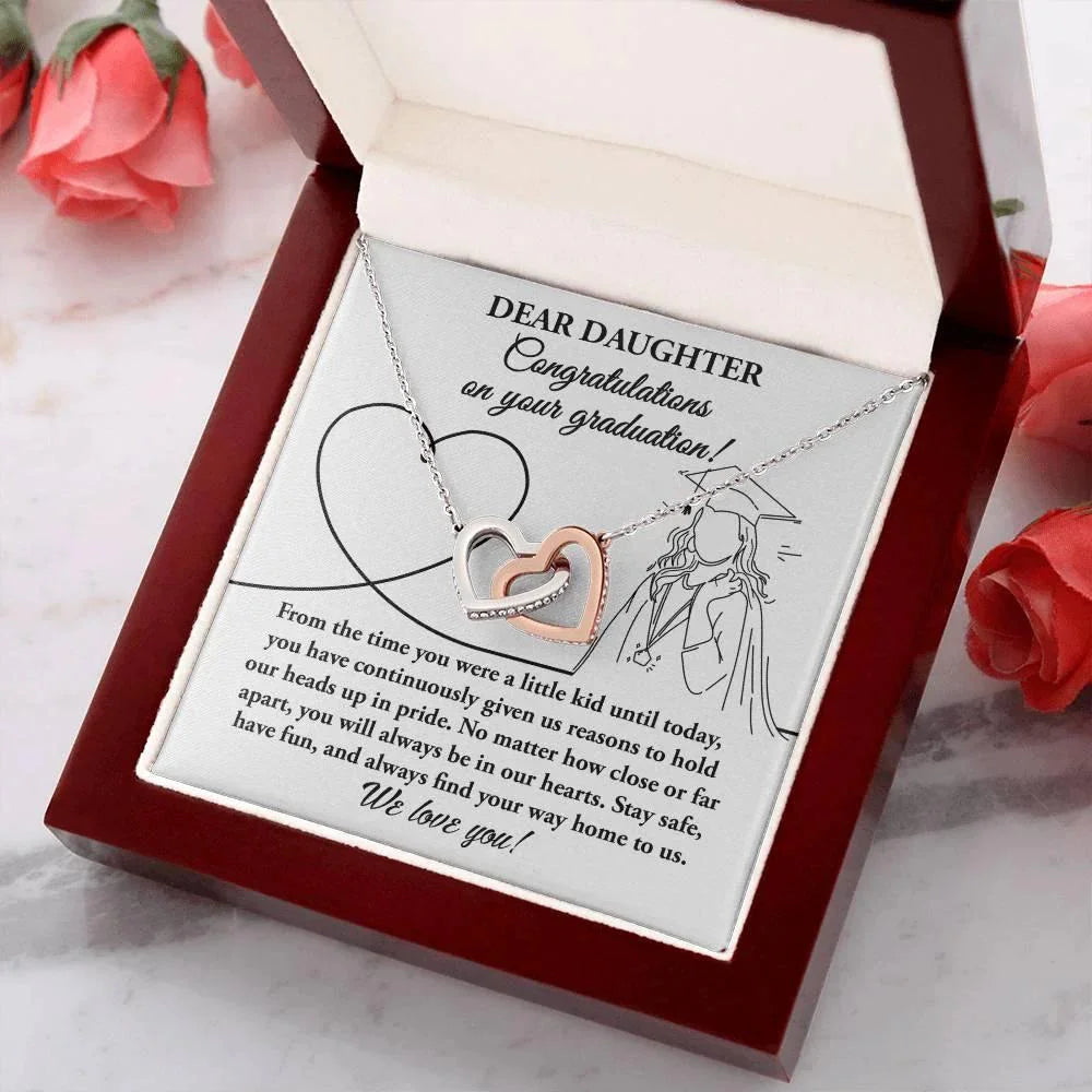 Dear Daughter Congratulations on your Graduation Interlocking Hearts Pendant Necklace