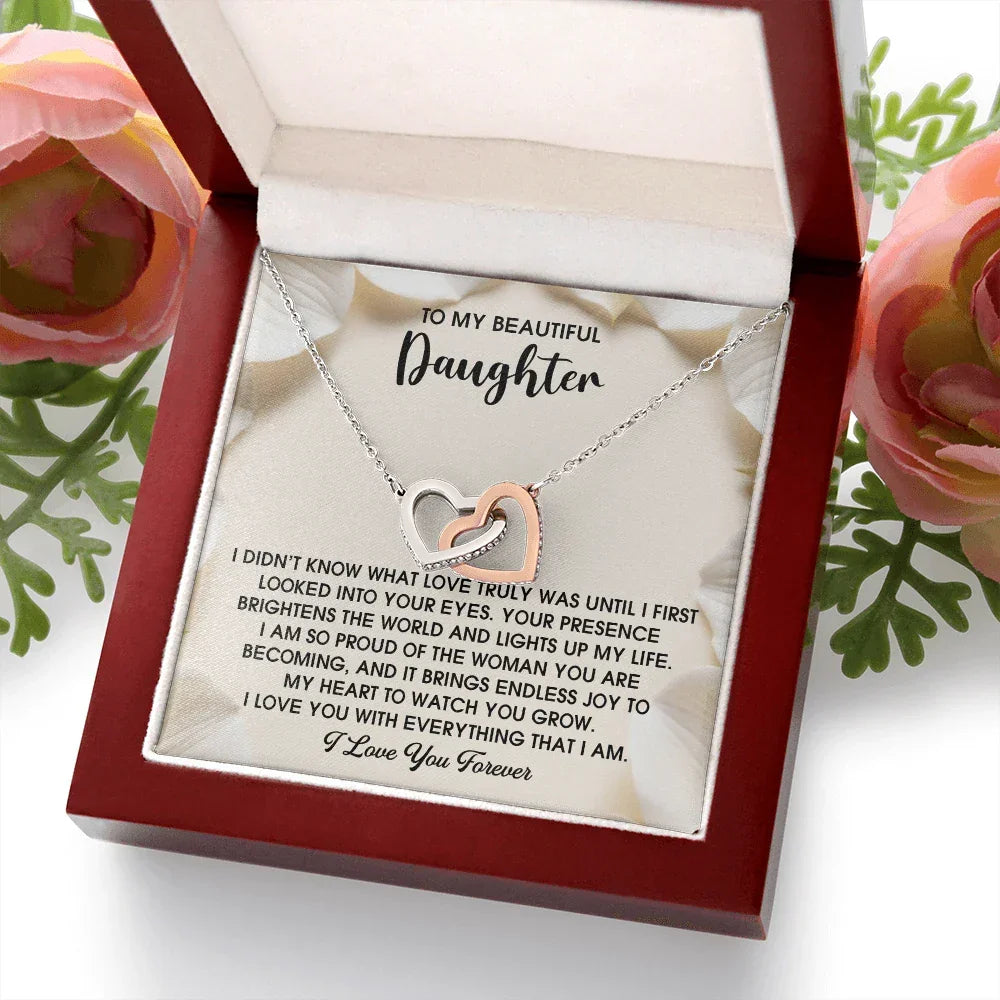 To My Beautiful Daughter – A Heartfelt Gift of Love & Pride- Interlocking Hearts Necklace
