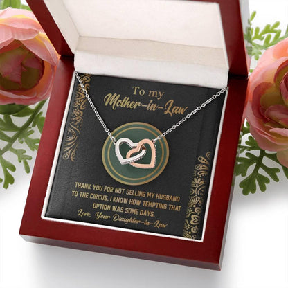 Gift for Mother-in-Law Thank You for Not Selling My Husband to the Circus Cross Interlocking Hearts Necklace - Mallard Moon Gift Shop