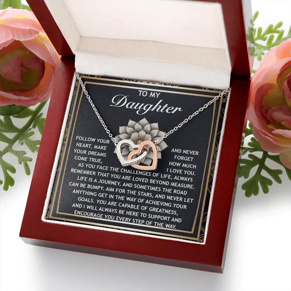 To My Daughter -A Gift of Love, Encouragement & Strength - Interlocking Hearts Necklace