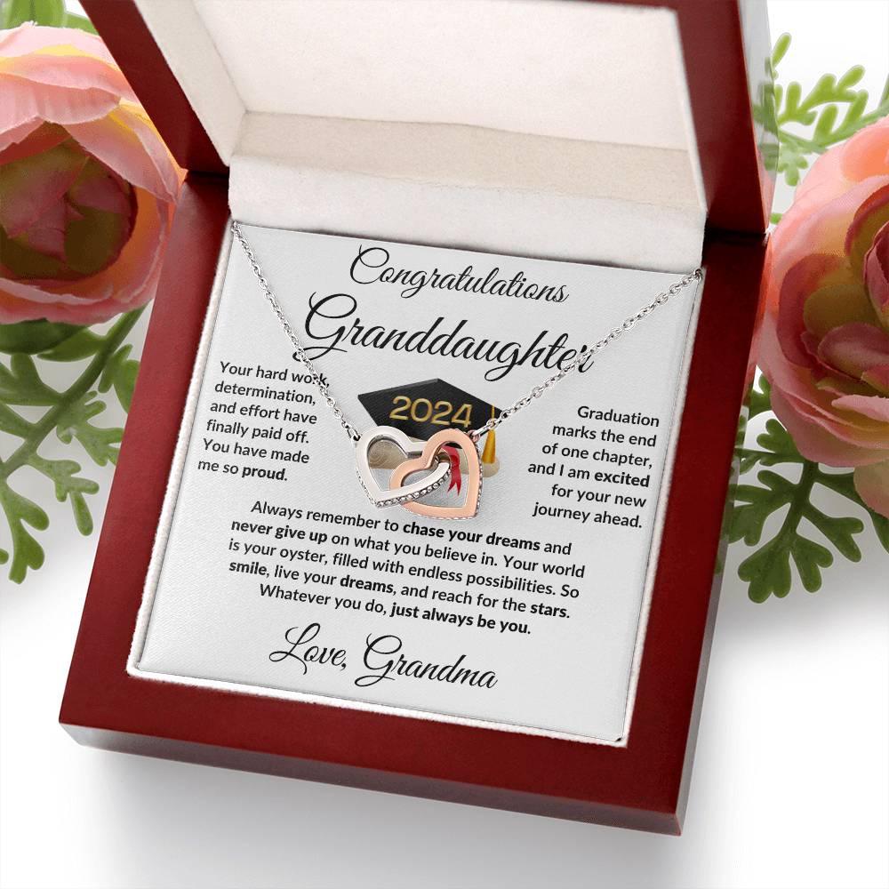 Granddaughter Jewelry Graduation Class of 2024 Personalized Interlocking Hearts Pendant Necklace with Heartfelt Message and Gift Box - Mallard Moon Gift Shop