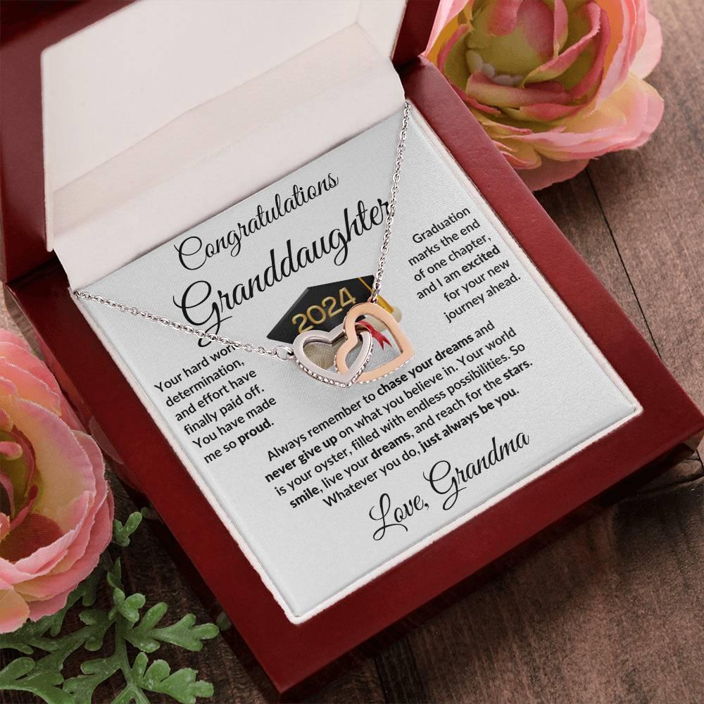 Granddaughter Jewelry Graduation Class of 2024 Personalized Interlocking Hearts Pendant Necklace with Heartfelt Message and Gift Box - Mallard Moon Gift Shop