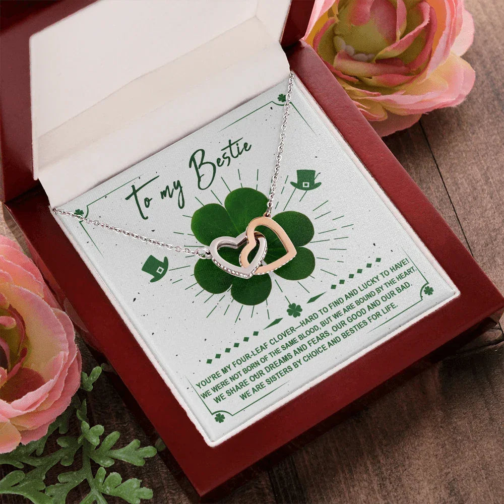 Lucky Four-Leaf Clover Best Friend Gift – Interlocking Hearts Necklace