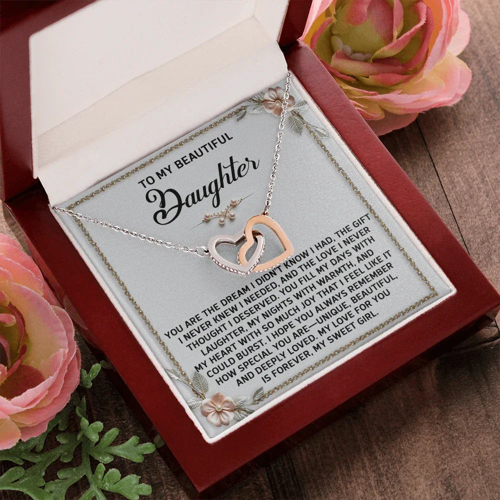 To My Beautiful Daughter - A Sentimental Gift of Love & Joy - Interlocking Hearts Necklace