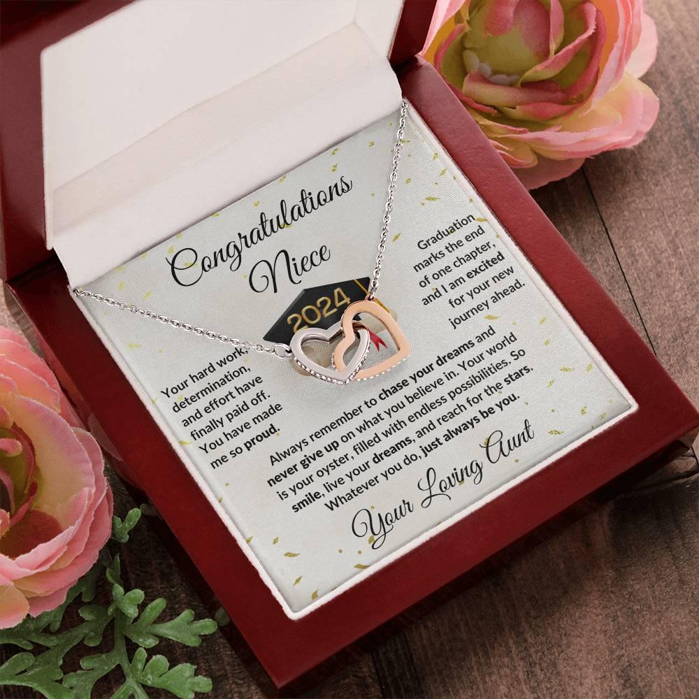 Niece Jewelry Graduation Class of 2024 Personalized Interlocking Hearts Pendant Necklace with Heartfelt Message and Gift Box - Mallard Moon Gift Shop