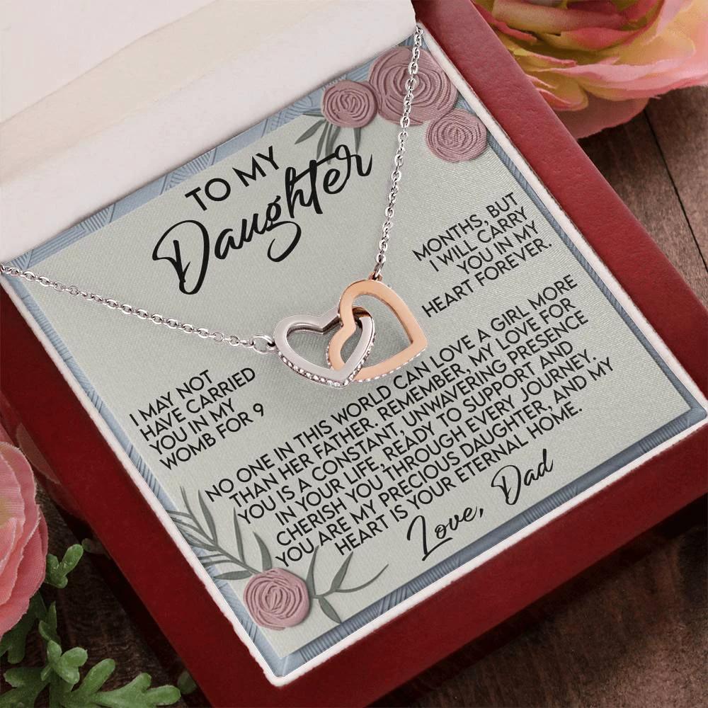Daughter Gift from Dad - I Will Carry You in My Heart Forever - Interlocking Hearts Necklace