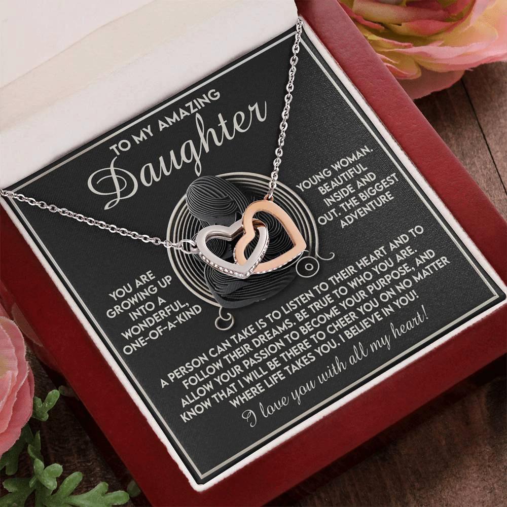 Gift for Daughter - I Believe in You with All My Heart - Interlocking Hearts Necklace