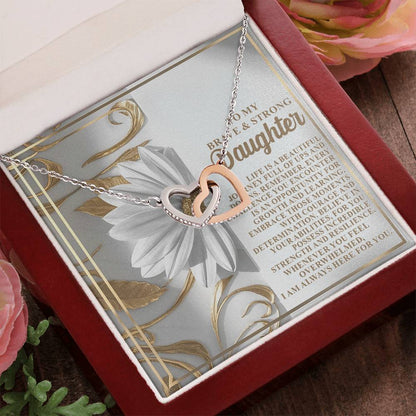To My Brave & Strong Daughter - Inspirational Gift of Strength & Courage - Interlocking Hearts Necklace - Mallard Moon Gift Shop