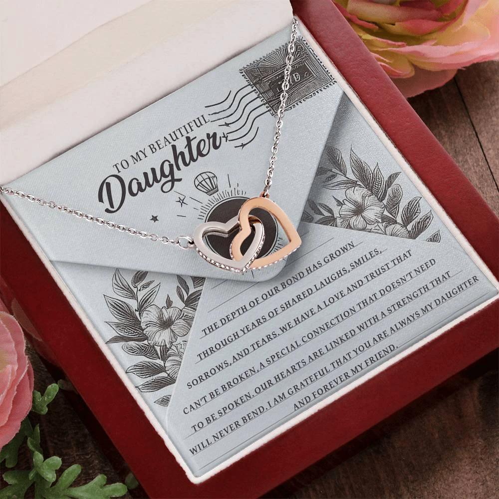 To My Beautiful Daughter - Forever My Friend - Interlocking Hearts Necklace