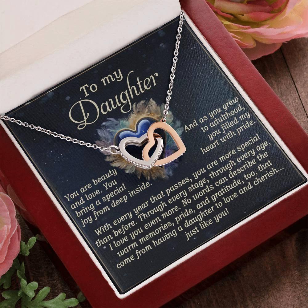 To My Daughter - Sentimental Gift of Love & Pride - Interlocking Hearts Necklace