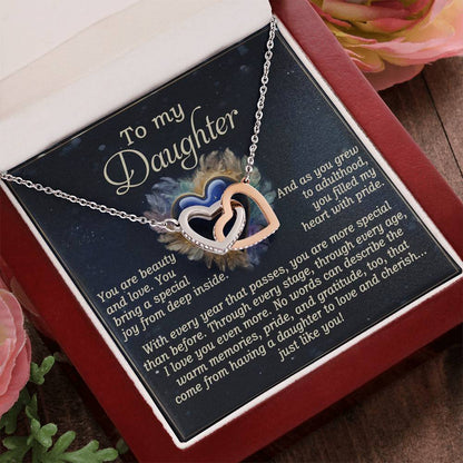 To My Daughter - Sentimental Gift of Love & Pride - Interlocking Hearts Necklace - Mallard Moon Gift Shop