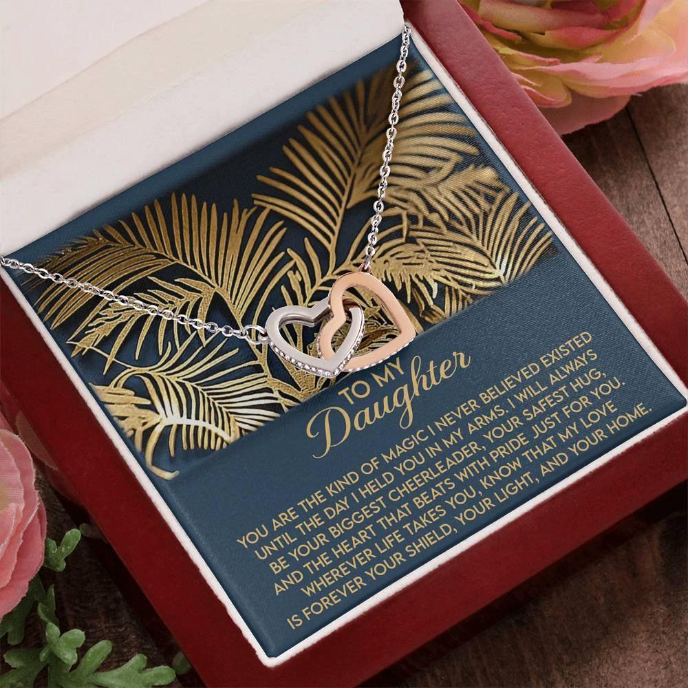 Gift for Daughter - I Will Always Be Your Biggest Cheerleader - Interlocking Hearts Necklace