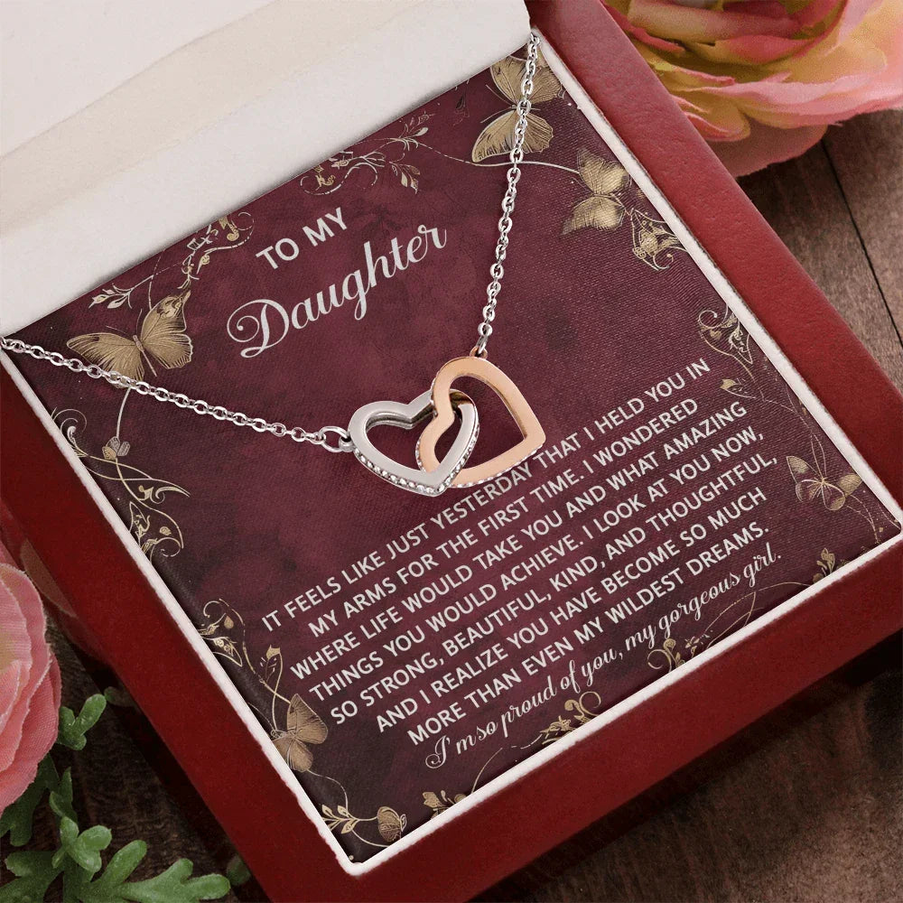 To My Daughter - Heartfelt Gift of Love & Pride - Interlocking Hearts Necklace