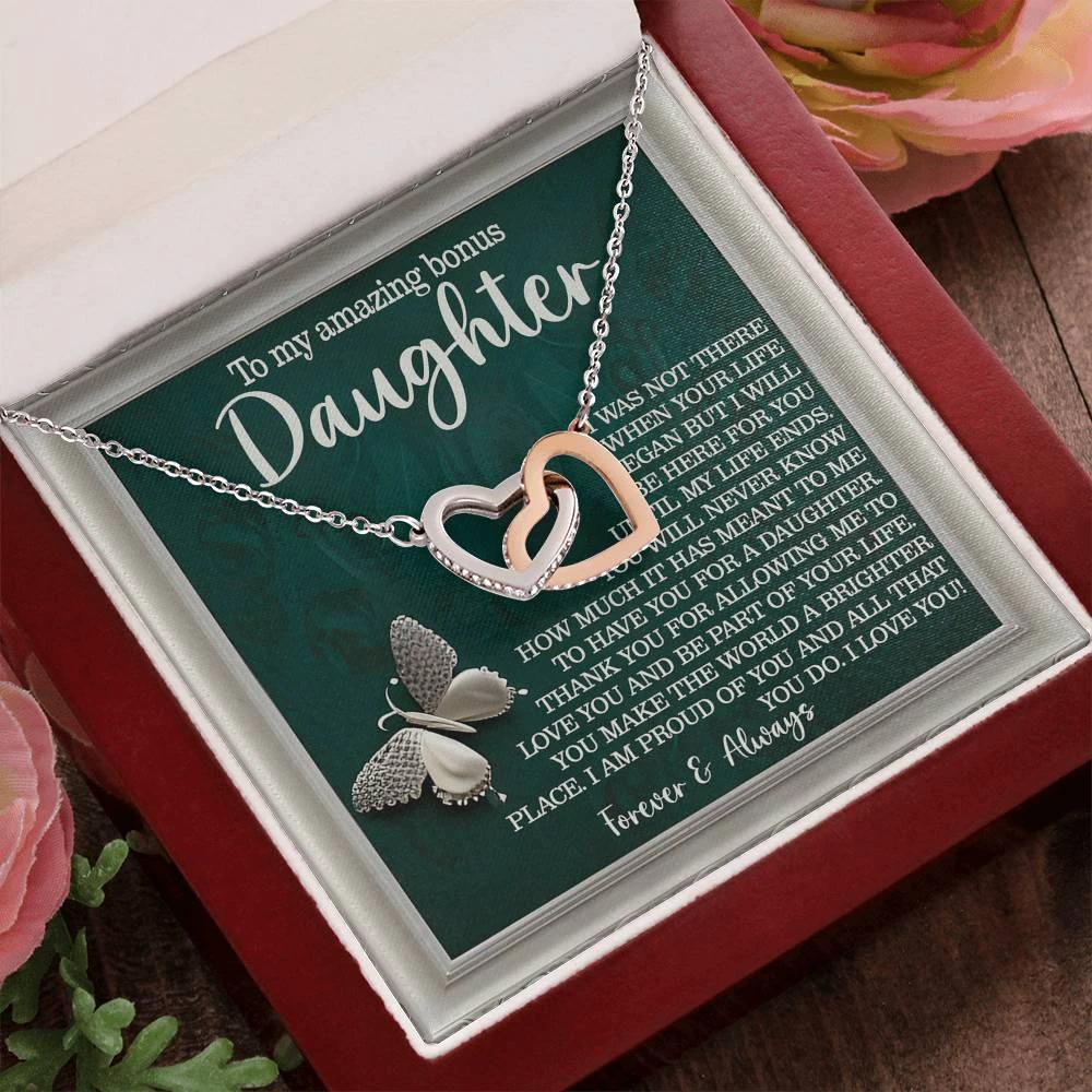 Bonus Daughter Gift - You Make the World a Brighter Place - Interlocking Hearts Necklace